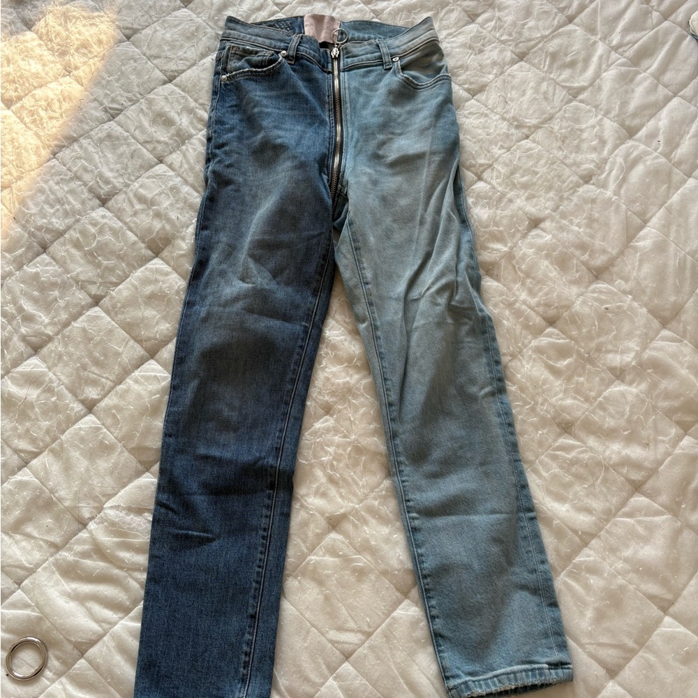 REVICE Denim Yin Yang Zipper Crop Two-Tone Blue Women's Jeans